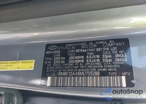 2021 Hyundai Kona Se z USA, uszkodzony, nr VIN KM8K12AA6MU705288